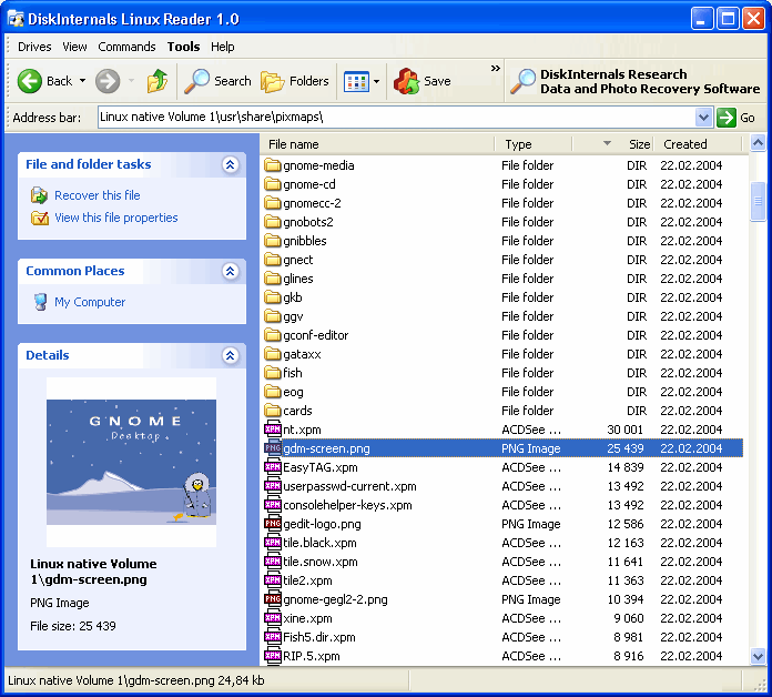Screenshot of DiskInternals Linux Recovery