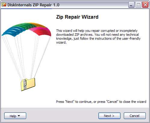 Screenshot of DiskInternals ZIP Repair
